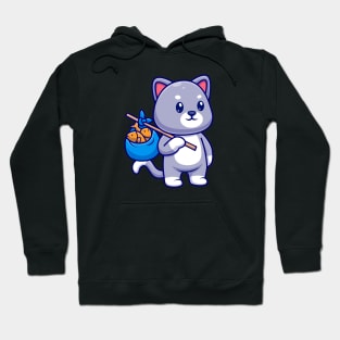 Cute Cat Bring Fish With Bag Cartoon Hoodie